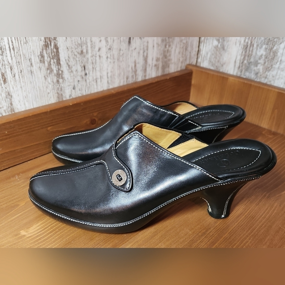 Cole Haan Black Leather Heeled Mules